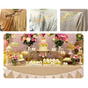 125x180cm Champagne/Gold/Silver Embroidery Mesh Sequin Tablecloth Sequin Table Overlay for Wedding/Party Decora