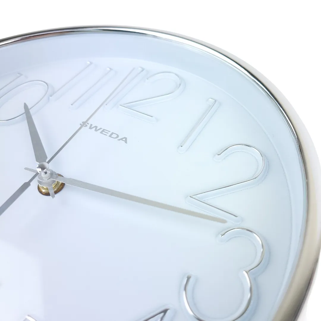24cm Modern Round Clock White/Silver/Black