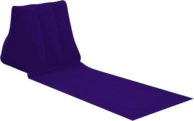 2X Inflatable Outdoor Sun Bath Beach Mat Pillows Flocking Beach Chairs with Backrest Inflatable Lounger for Portable Travel Camping (Deep Purple)
