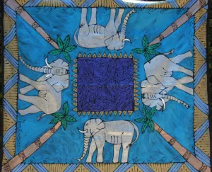 African Handpainted Tablecloth 52"X60" Elephant with Palm Trees
