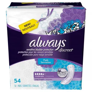 Always Discreet Incontinence Pads for Women, Moderate Absorbency, Long Length, 162 count