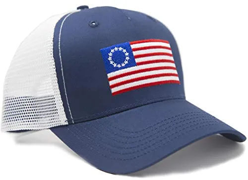 American Betsy Ross Flag Trucker Baseball Snapback Hat (Navy Blue) - International Tie