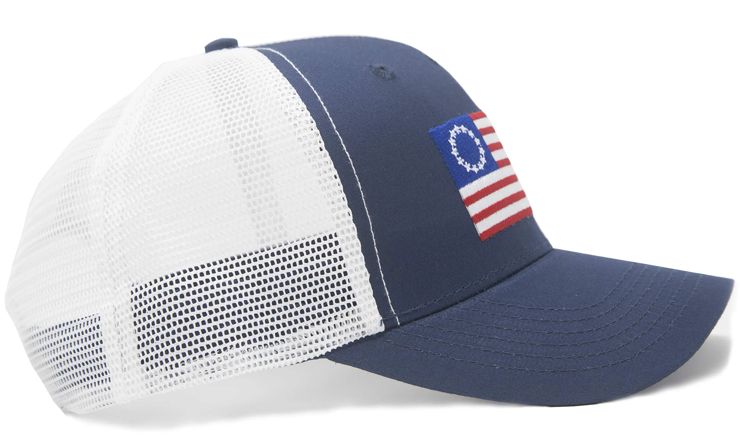 American Betsy Ross Flag Trucker Baseball Snapback Hat (Navy Blue) - International Tie