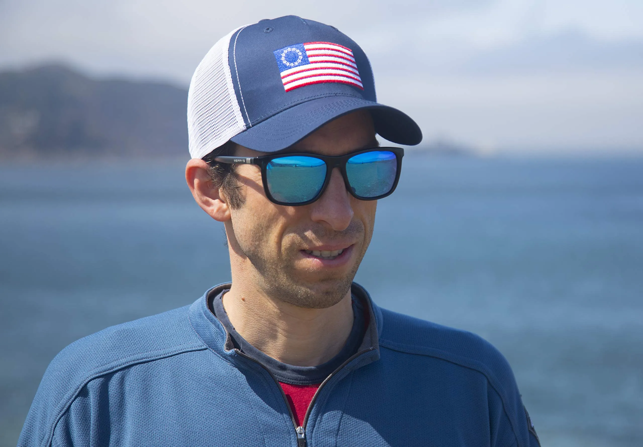 American Betsy Ross Flag Trucker Baseball Snapback Hat (Navy Blue) - International Tie