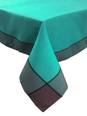 Aqua Blue and Brown Color Block Tablecloth 70"W x 104"L