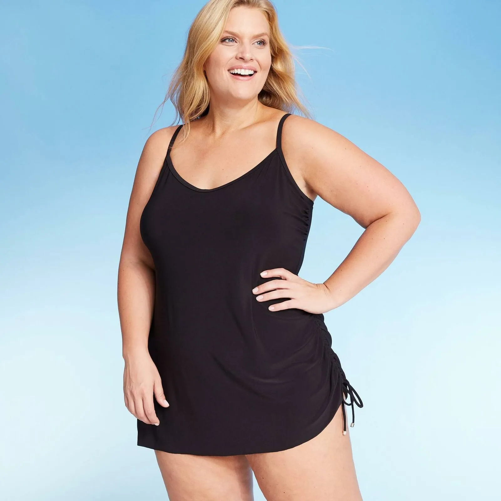 Aqua Green Women's Plus Size Side Tie Swim Dress