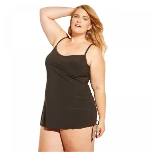 Aqua Green Women's Plus Size Side Tie Swim Dress