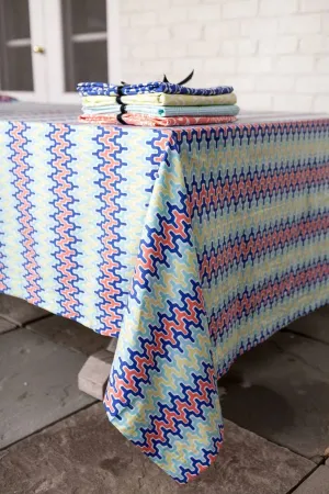 arabesque aqua blue printed 60" square tablecloths - topper