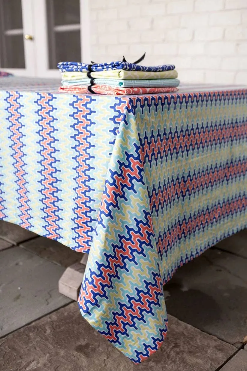 arabesque aqua blue printed 60" square tablecloths - topper