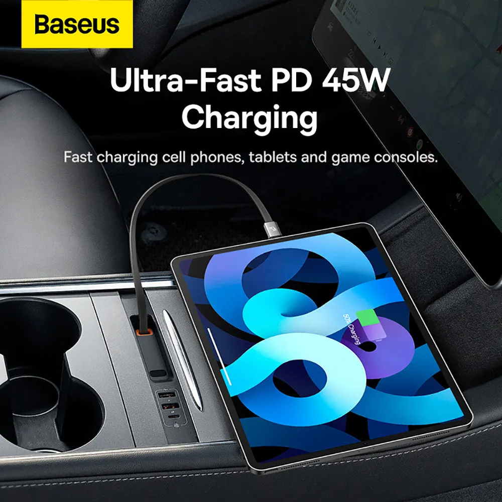 Baseus T-Space Expansion Dock for Tesla - 2A 1C Ports with Retractable Cable 45W - Starry Black
