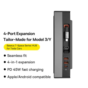 Baseus T-Space Expansion Dock for Tesla - 2A 1C Ports with Retractable Cable 45W - Starry Black