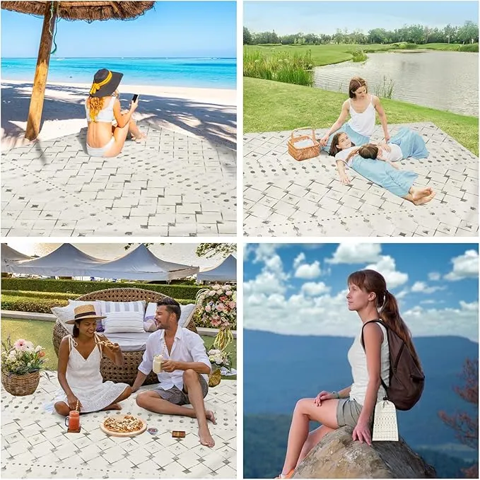 Beach Blanket Sandproof, Beach Mat Sand Free Waterproof, Large Picnic Blanket for 2-4 Adult, Lightweight Quick Drying & Compact Polyester Outdoor Blanket, Beach Essentials Must Have Accesorries