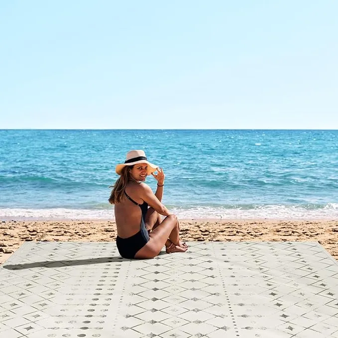Beach Blanket Waterproof Sandproof, 10'X 9' Extra Large Oversized Beach Mat for 2-8 Adult, Quick Drying Lightweight & Portable Polyester Picnic Blanket for Outdoor, Travel, Camping, Hiking-Moroccan