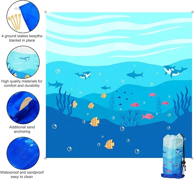 Beach Blanket Waterproof Sandproof, 79x79Inch Sand Free Beach Mat, Quick Drying, Light Weight and Portable Outdoor Picnic Mat for Travel, Camping