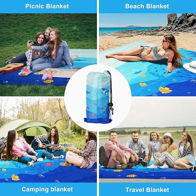 Beach Blanket Waterproof Sandproof, 79x79Inch Sand Free Beach Mat, Quick Drying, Light Weight and Portable Outdoor Picnic Mat for Travel, Camping