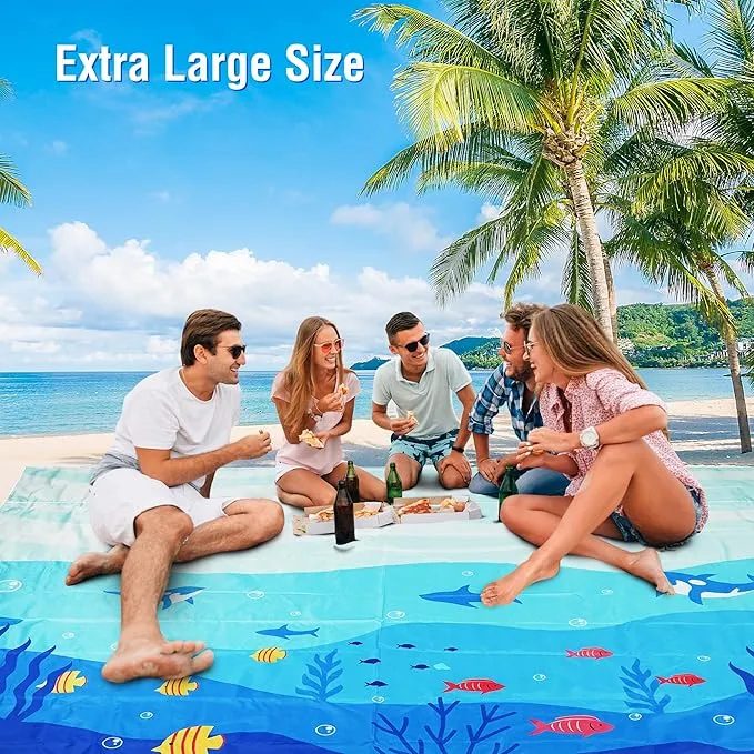Beach Blanket Waterproof Sandproof, 79x79Inch Sand Free Beach Mat, Quick Drying, Light Weight and Portable Outdoor Picnic Mat for Travel, Camping