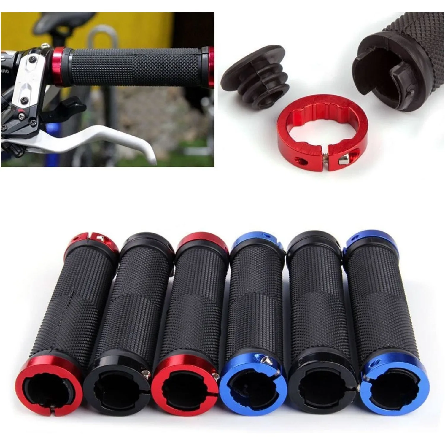 Bike Bicycle Handlebar Grips 1 pair - Double Lock-On, Red