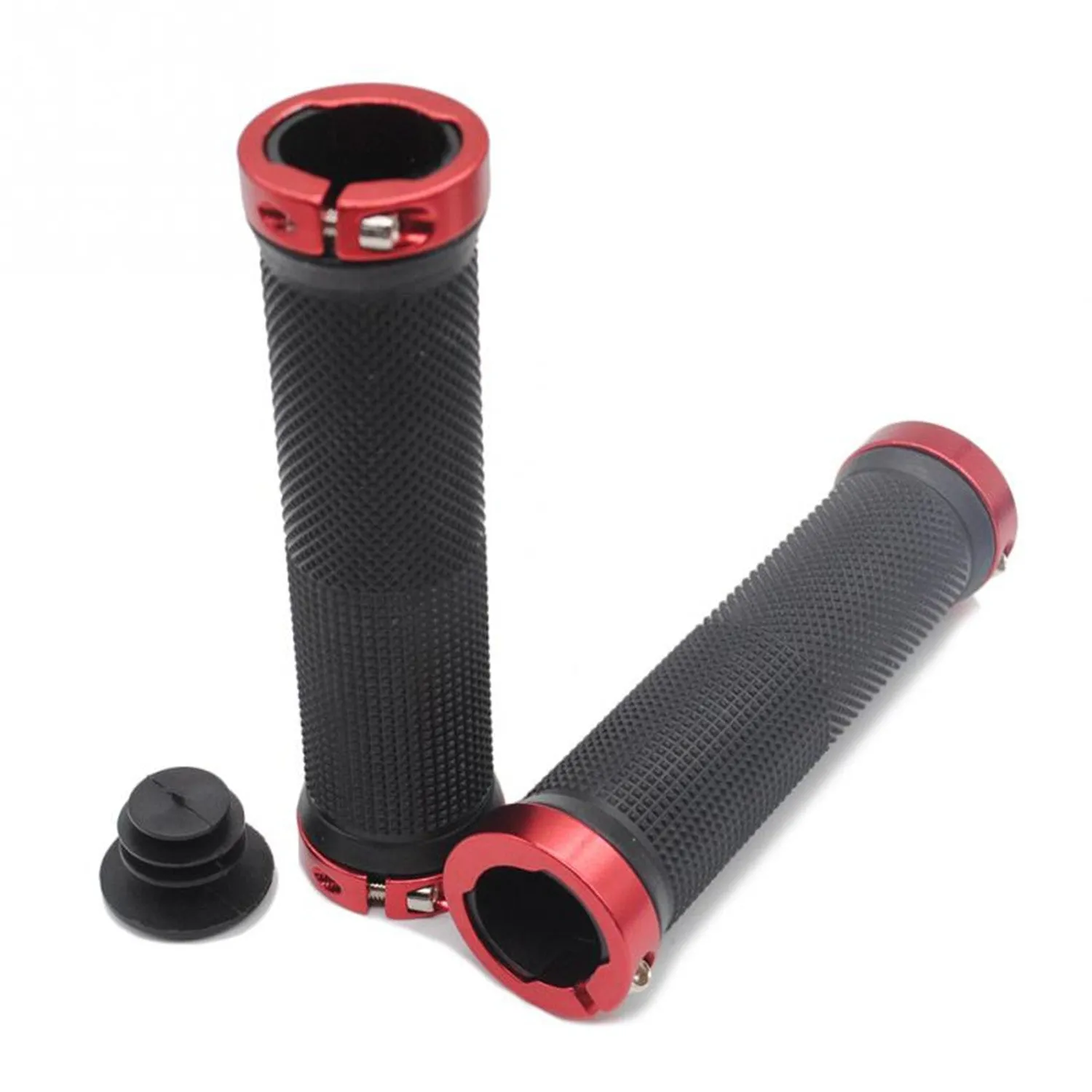 Bike Bicycle Handlebar Grips 1 pair - Double Lock-On, Red