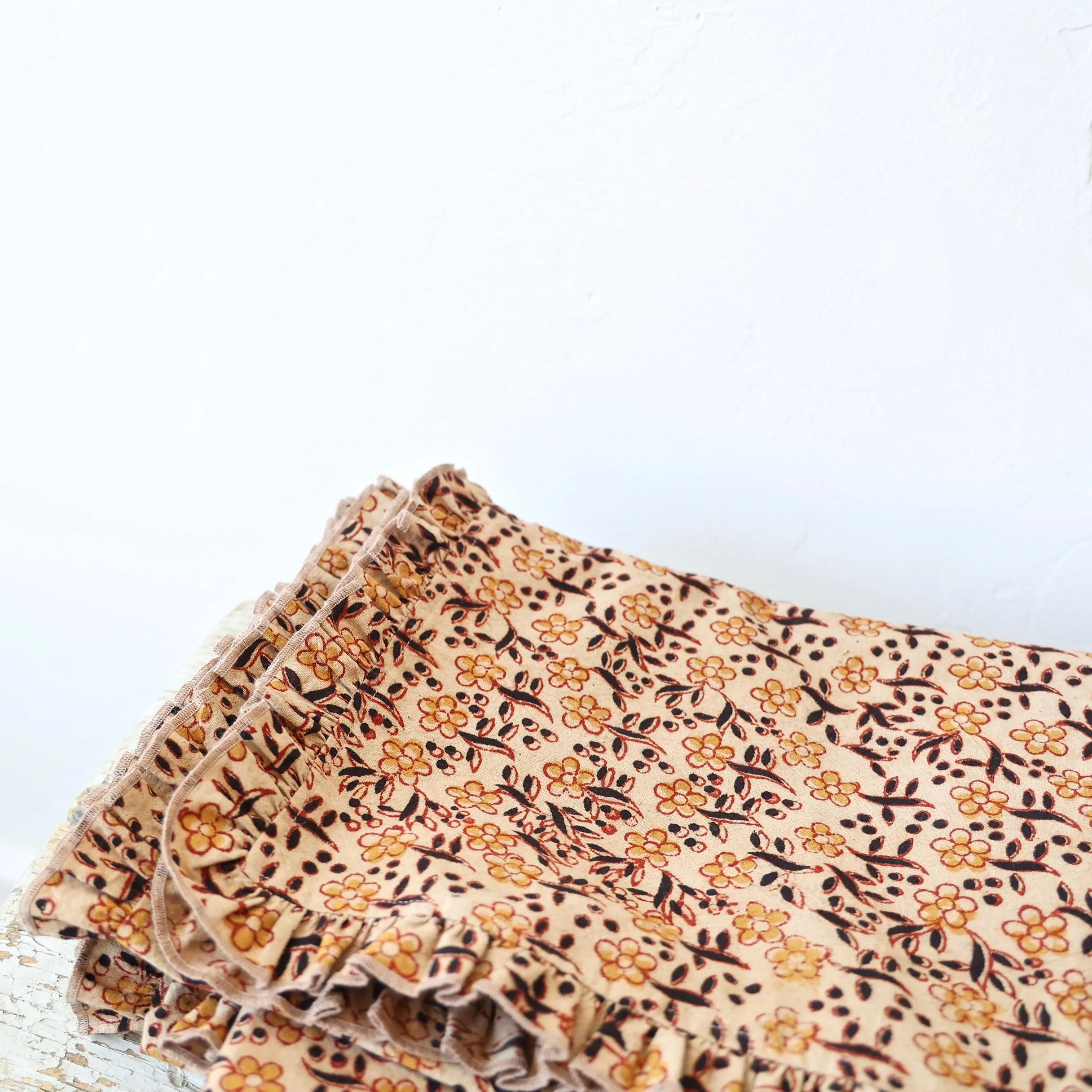 Block Printed Tablecloths and Napkins - Tan Floral