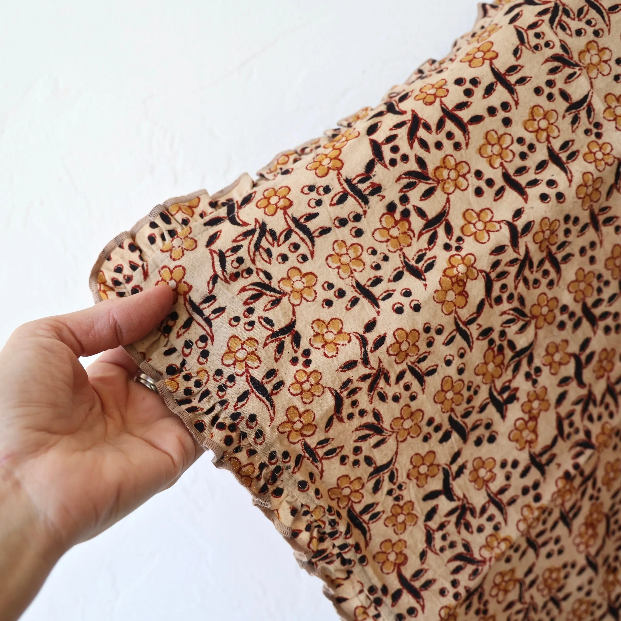 Block Printed Tablecloths and Napkins - Tan Floral