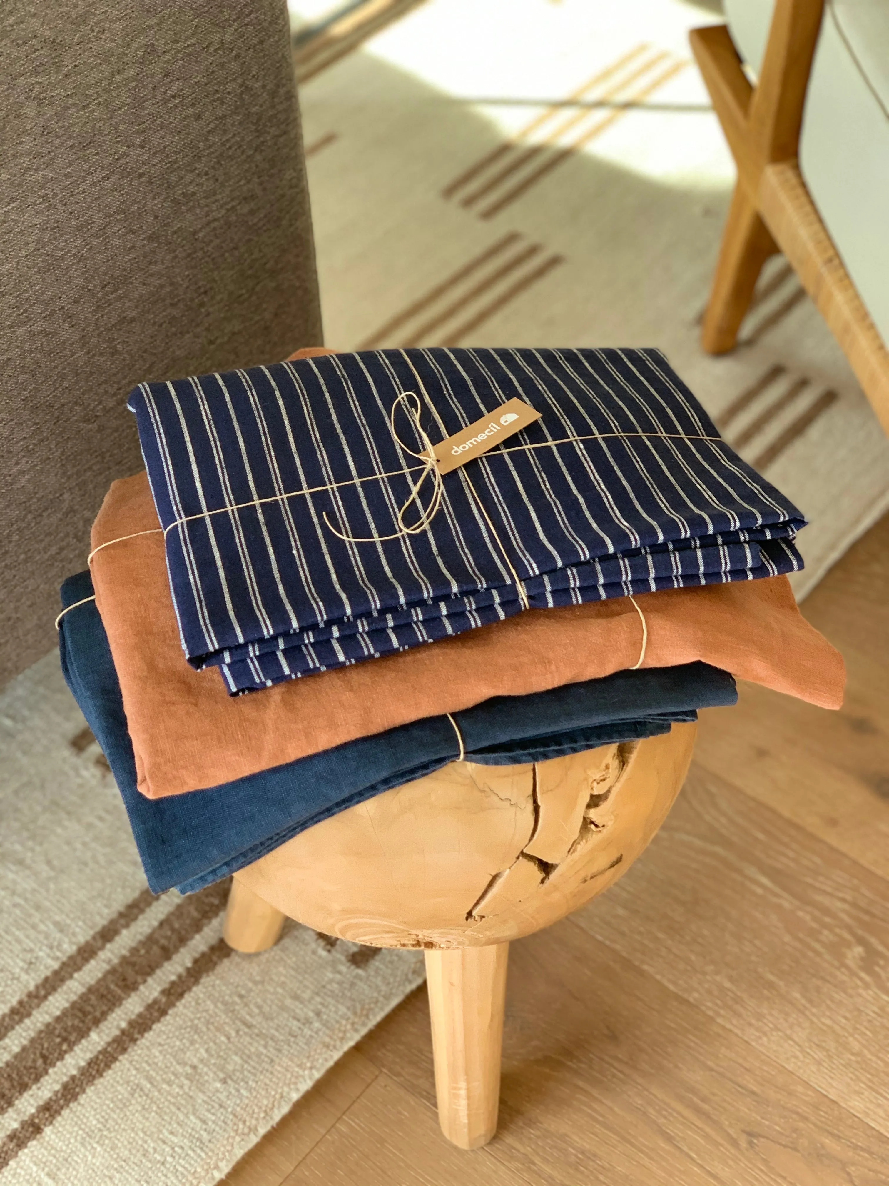Blue Stripe Linen Tablecloth