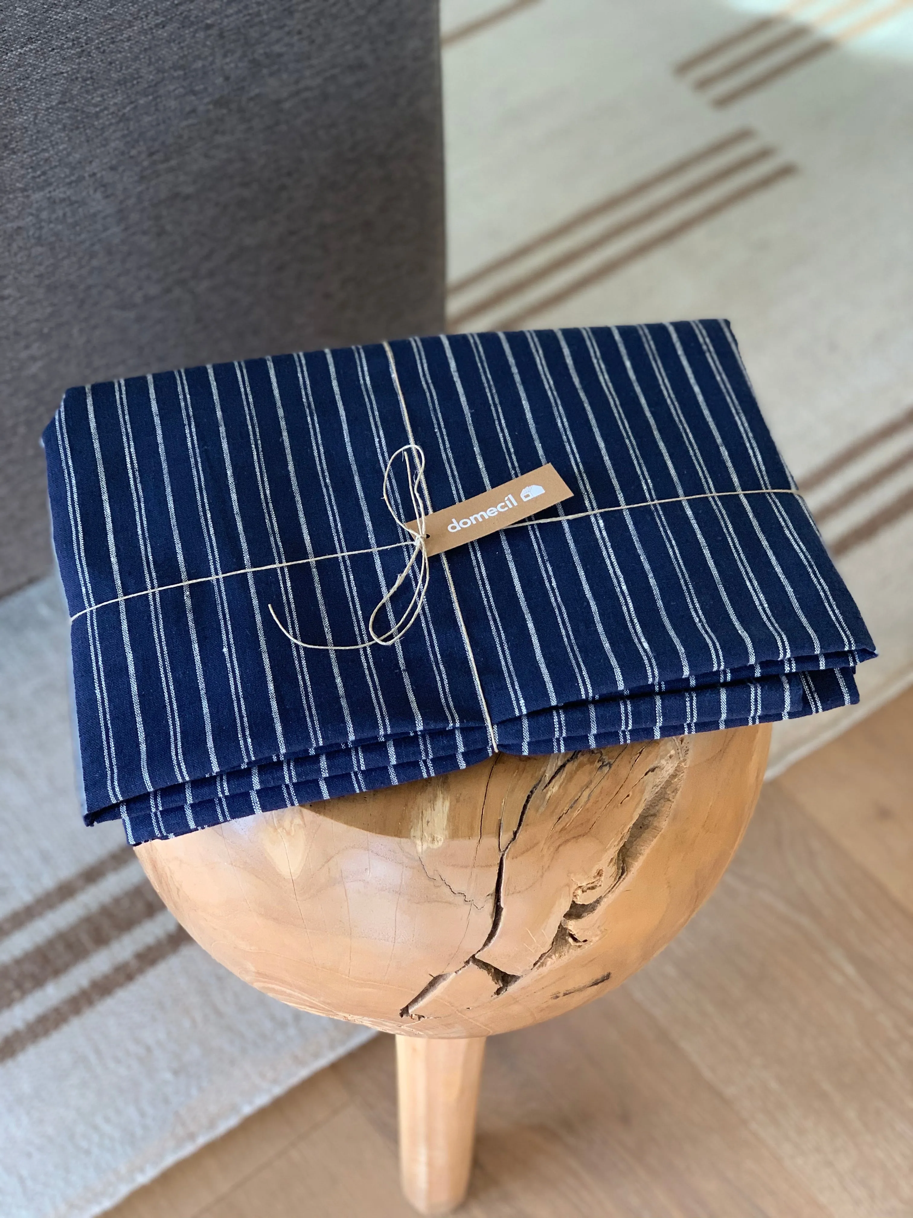 Blue Stripe Linen Tablecloth