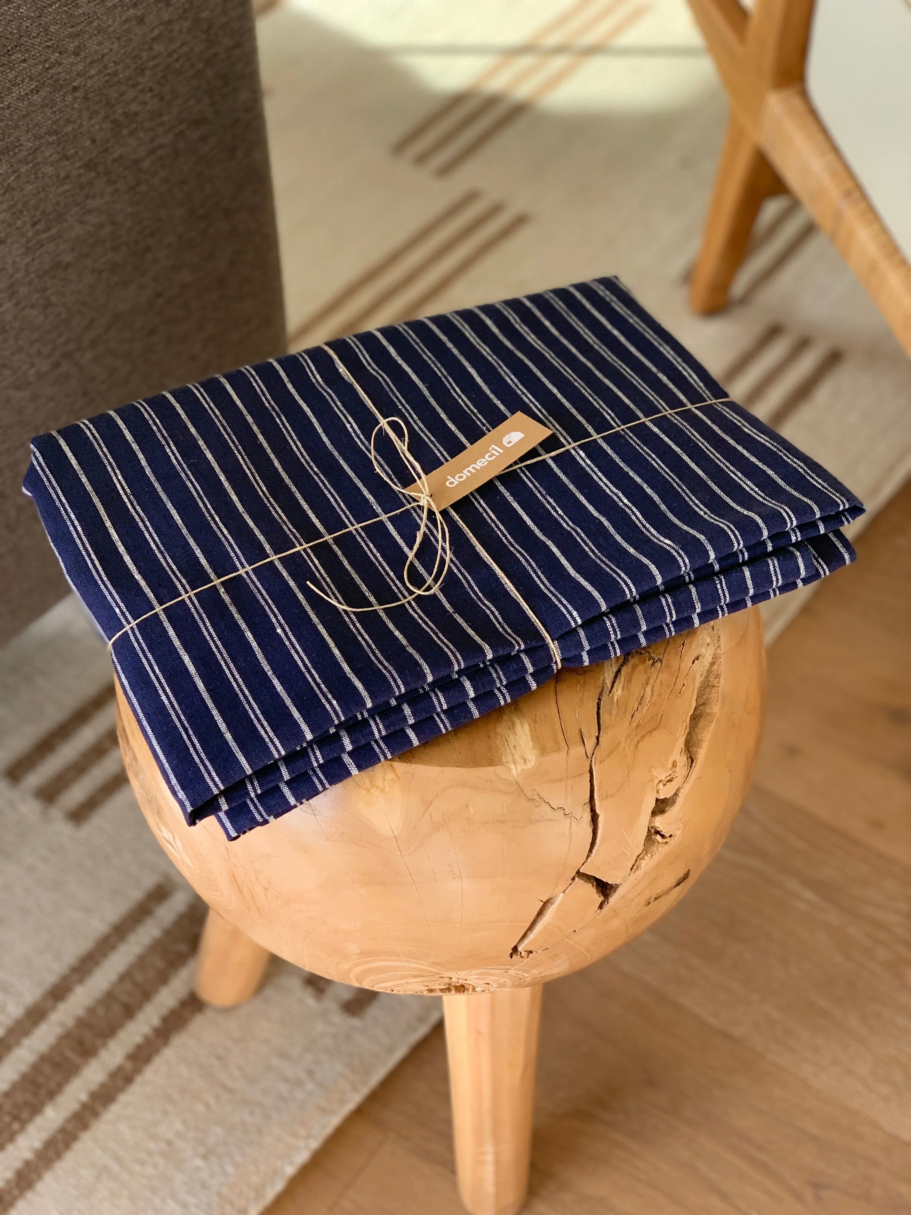 Blue Stripe Linen Tablecloth
