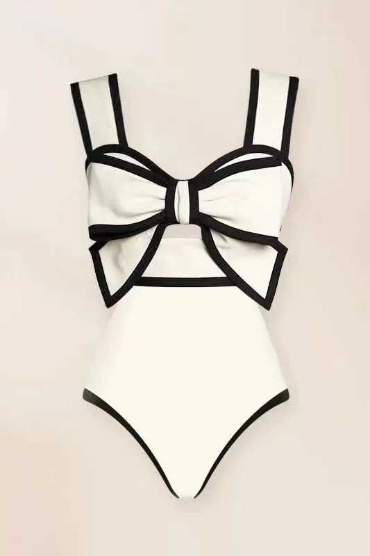 Bowknot Slim Polka Dots Beach swimsuit