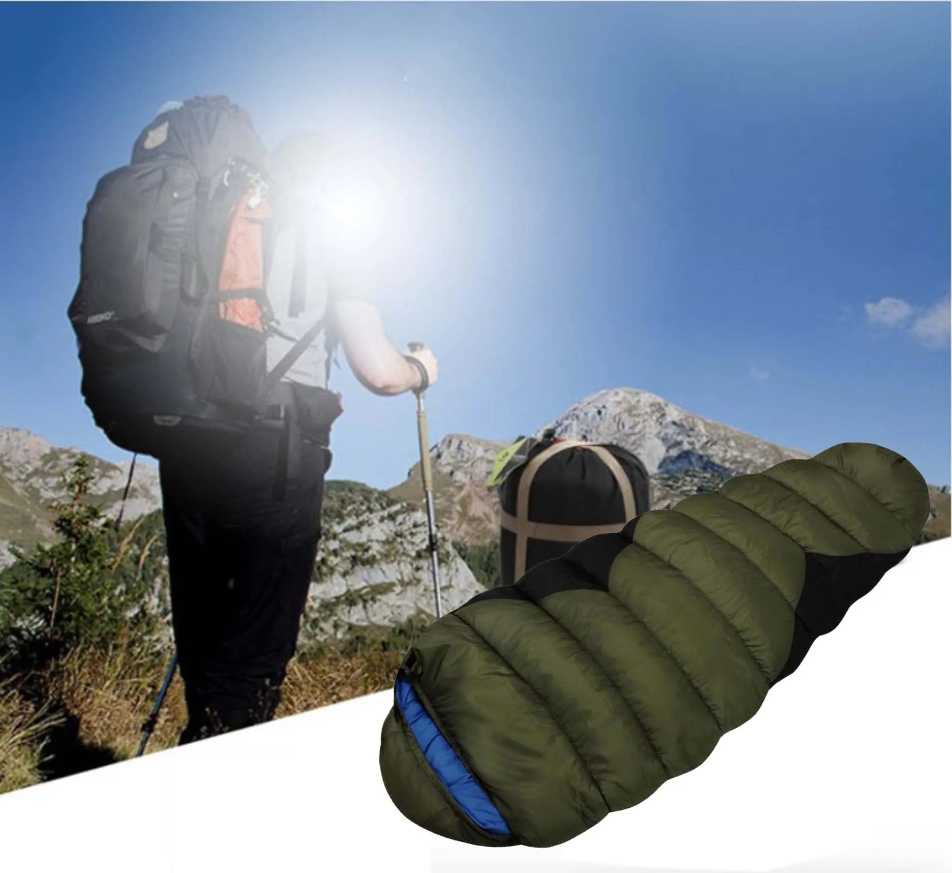 Camping Mummy Sleeping Bag Single  -8°C *Army Green