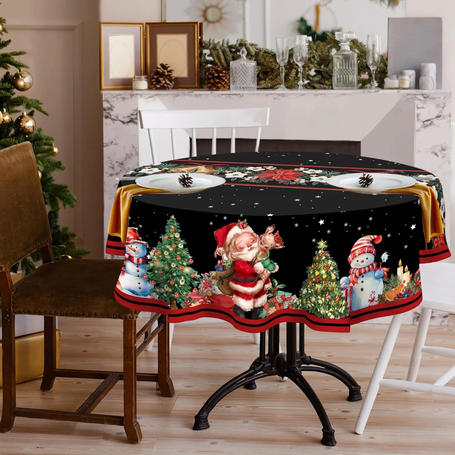 Christmas round Tablecloth 70 Inch, Christmas Table Decorations Table Cloth for
