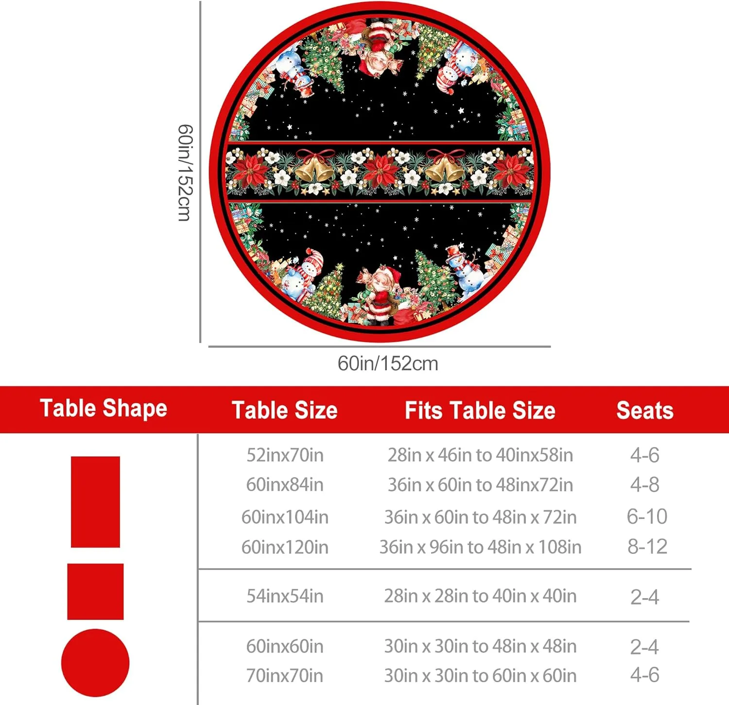 Christmas round Tablecloth 70 Inch, Christmas Table Decorations Table Cloth for