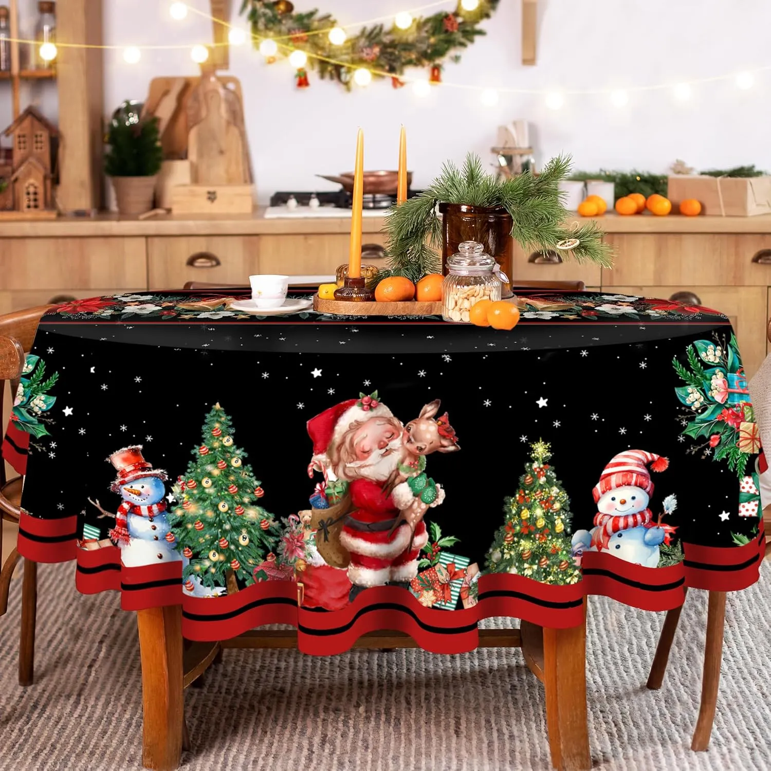 Christmas round Tablecloth 70 Inch, Christmas Table Decorations Table Cloth for