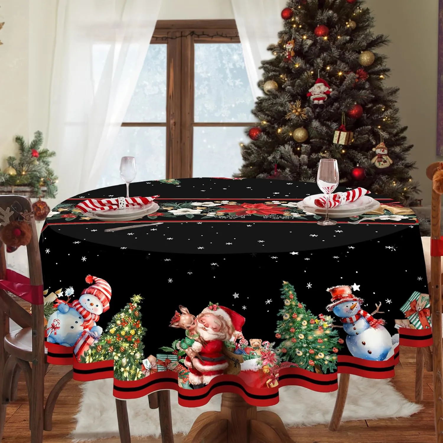 Christmas round Tablecloth 70 Inch, Christmas Table Decorations Table Cloth for
