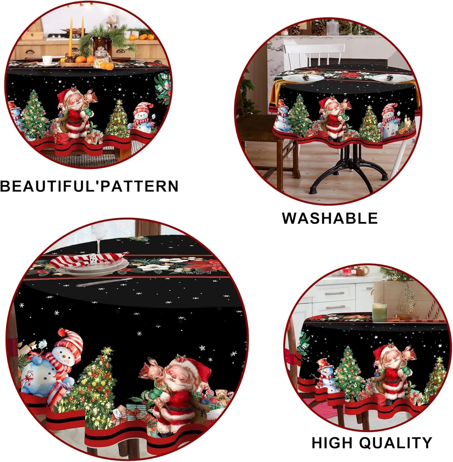 Christmas round Tablecloth 70 Inch, Christmas Table Decorations Table Cloth for