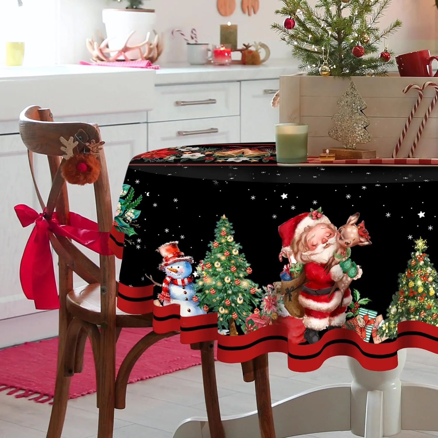 Christmas round Tablecloth 70 Inch, Christmas Table Decorations Table Cloth for