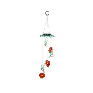 Color Changing Solar Mobile with single flower top, Hummingbirds and Flowers,7.09"x7.09"x28"inches