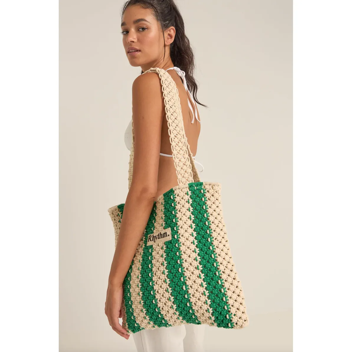 Dinero Stripe Crochet Tote Bag