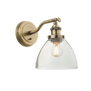 Endon 77273 Hansen 1lt Wall Antique brass plate & clear glass 40W E14 golf (Required)