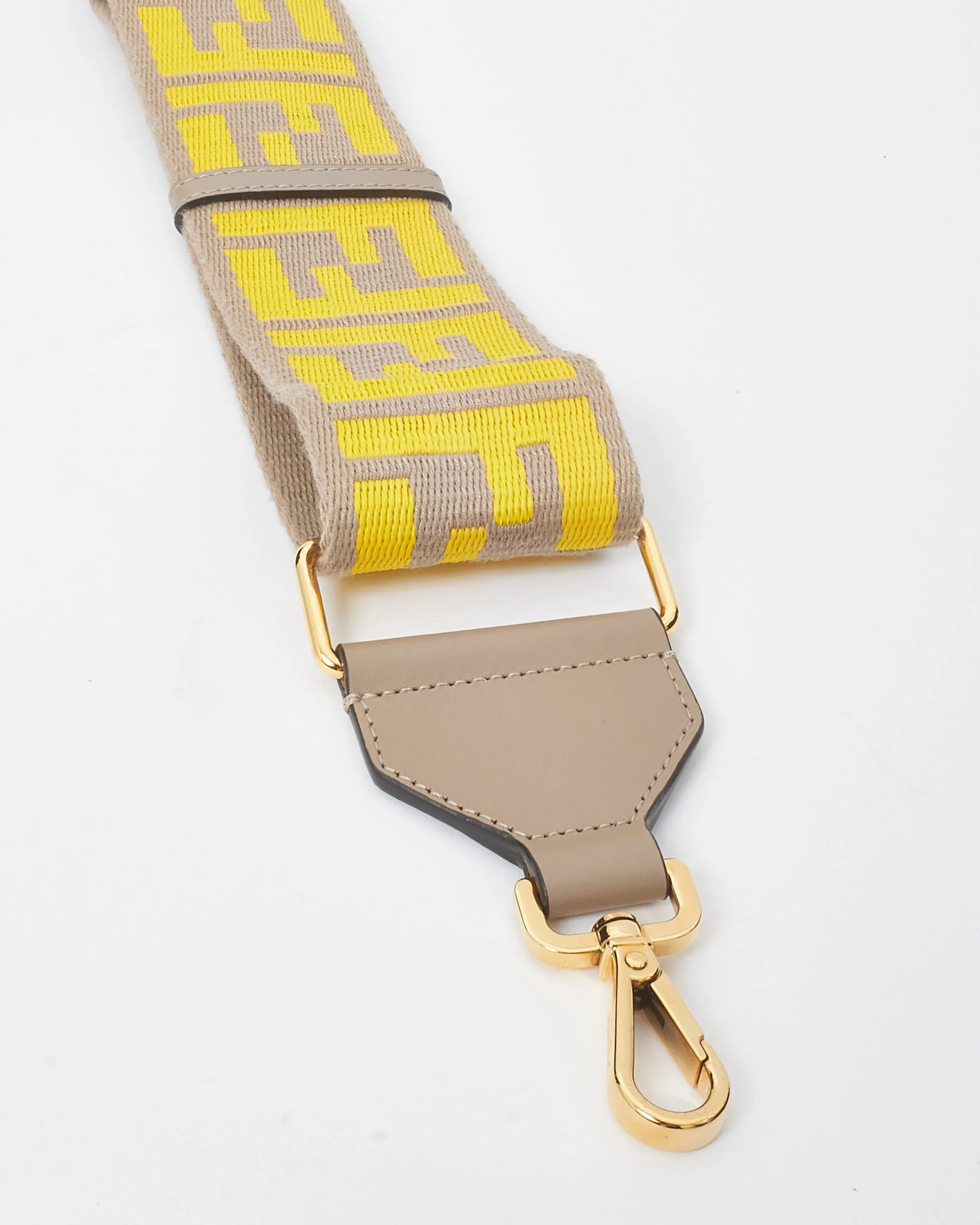 Fendi Taupe & Yellow Fabric Ribbon Vitello King FF 1974 Adjustable Strap