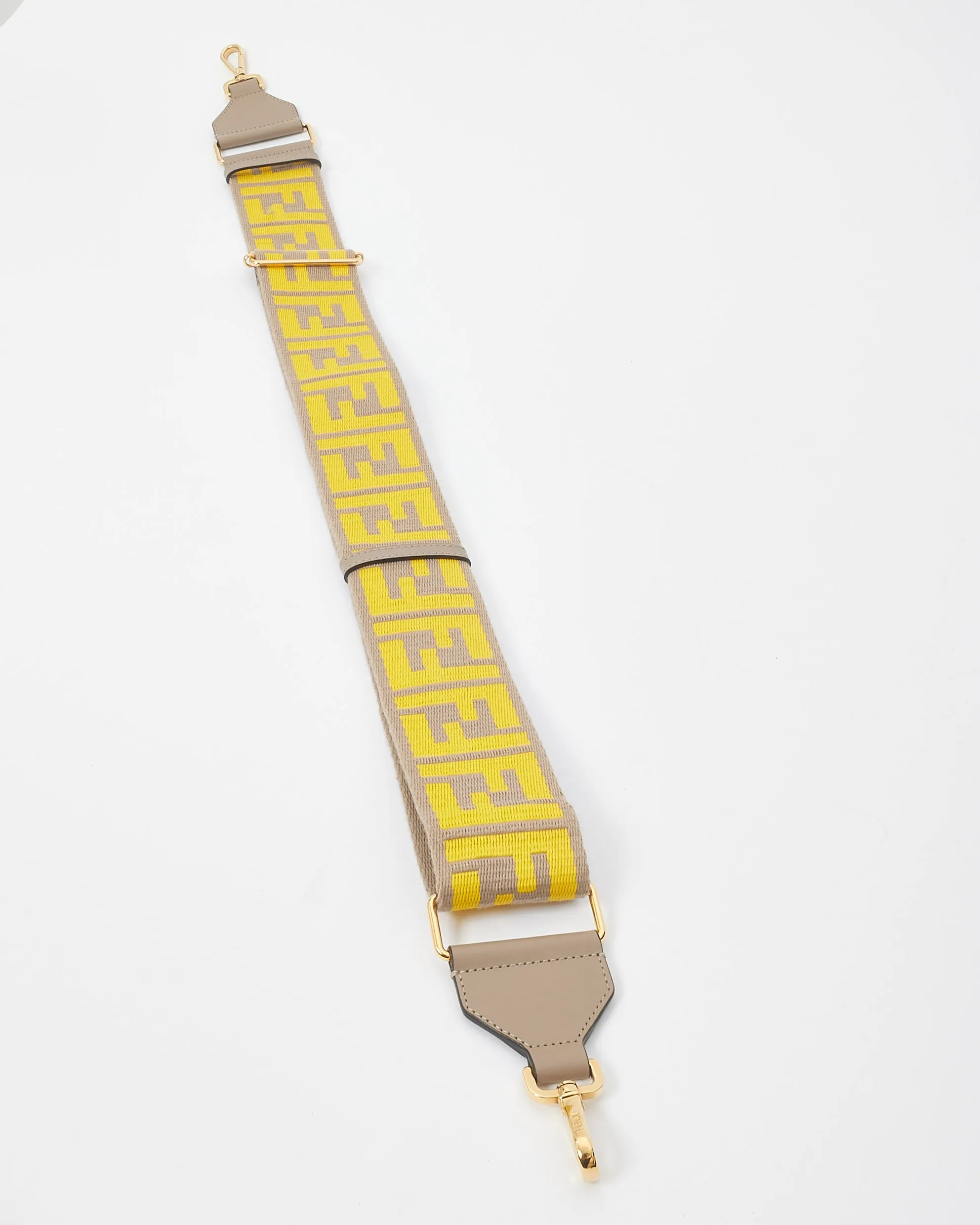 Fendi Taupe & Yellow Fabric Ribbon Vitello King FF 1974 Adjustable Strap