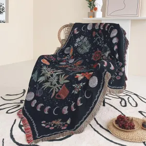 Flower Garden & Moon Phases Cotton Throw