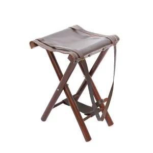 Foldable Leather Camping Stool With Adjustable Leather Strap