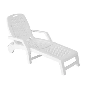 Folding Beach Lounger with Storage Space, Plastic Lounger Backrest with Four Special Adjustable Angle, with Wheels