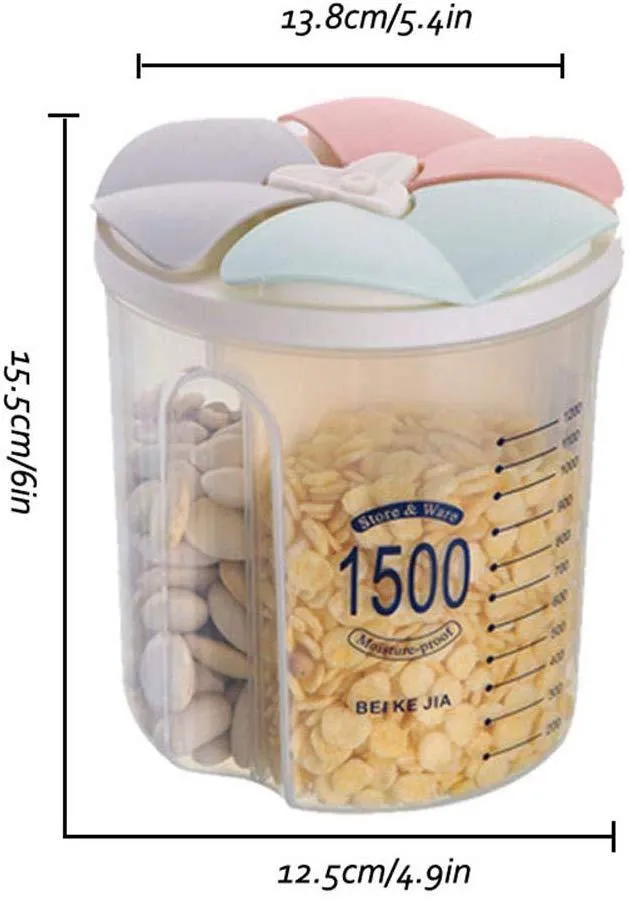 Food Storage Covered  Jar Grains Plastic Compartment Storage Tank 1500ml
