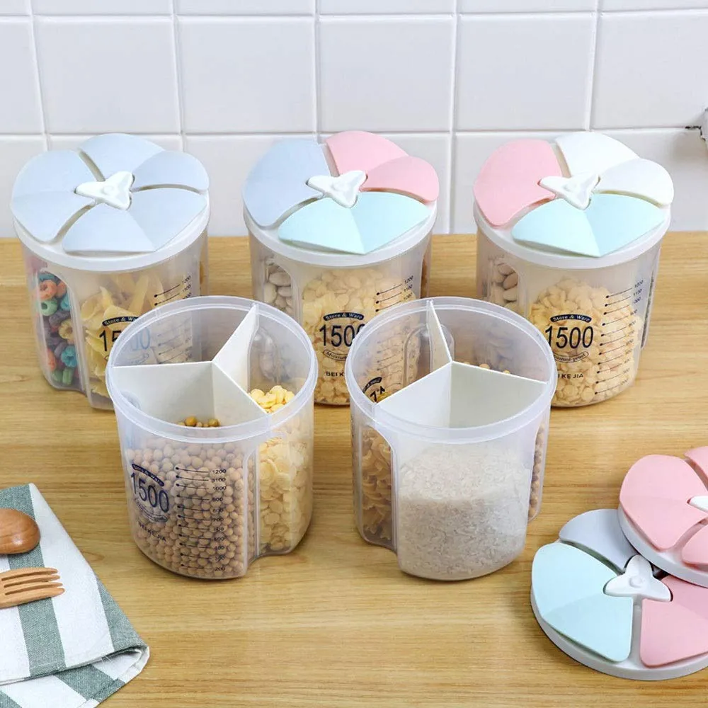 Food Storage Covered  Jar Grains Plastic Compartment Storage Tank 1500ml