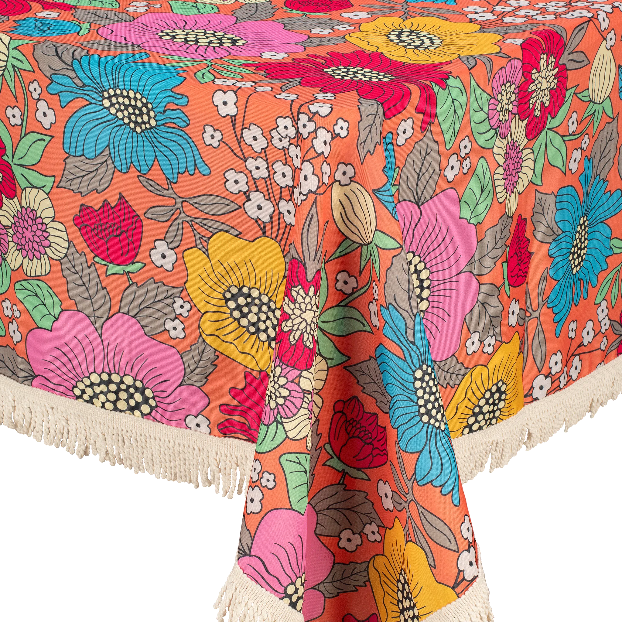 Fringed Tablecloth Sixties Floral