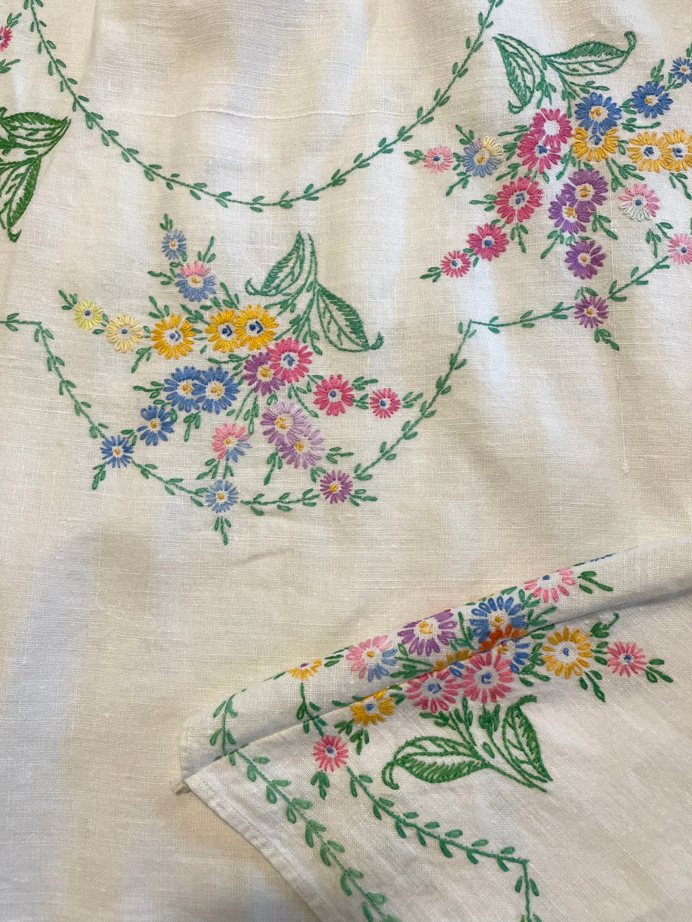 *Gathering Wildflowers* ~ Vintage Embroidered Linen Tablecloth Dress ~ Size S