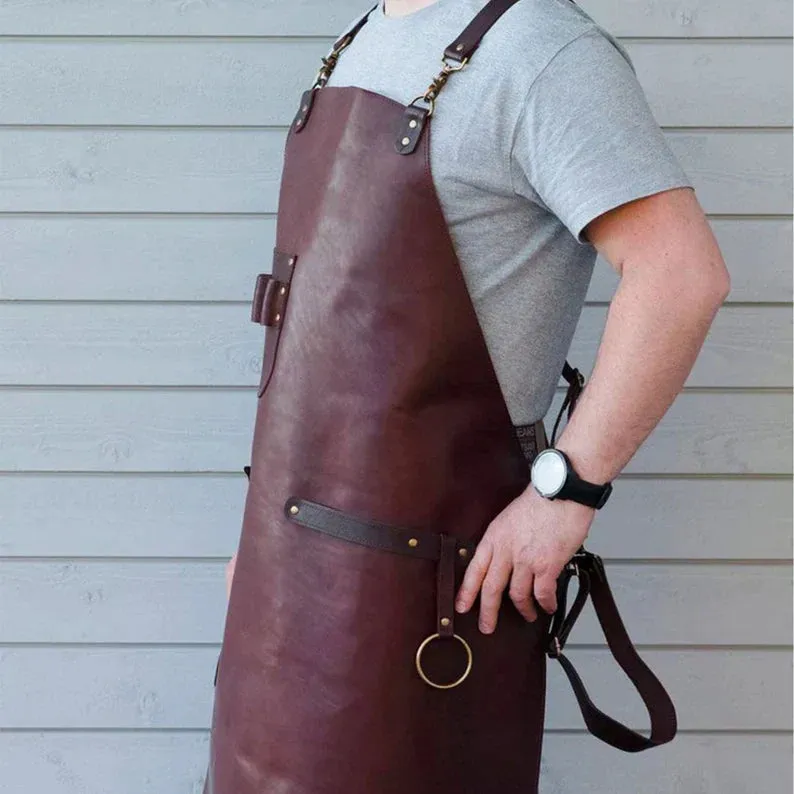Genuine Leather Woodworking Apron with Multiple Pockets