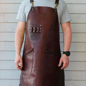 Genuine Leather Woodworking Apron with Multiple Pockets