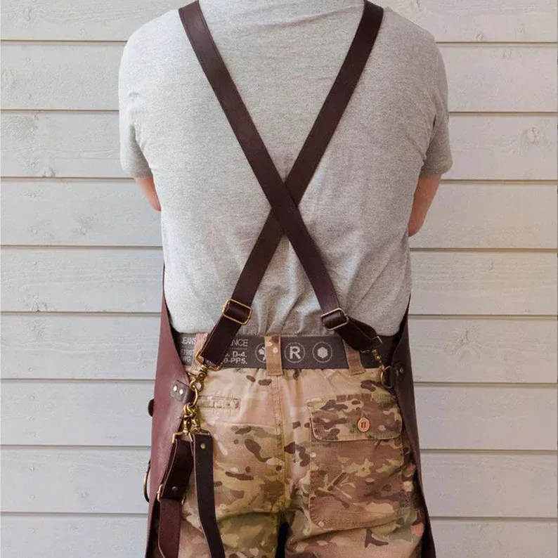 Genuine Leather Woodworking Apron with Multiple Pockets